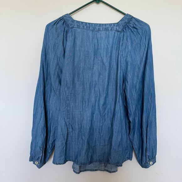 Talbots Shirt Women Large Petite Chambray Button Front Square Neck Long Sleeve - Picture 6 of 6